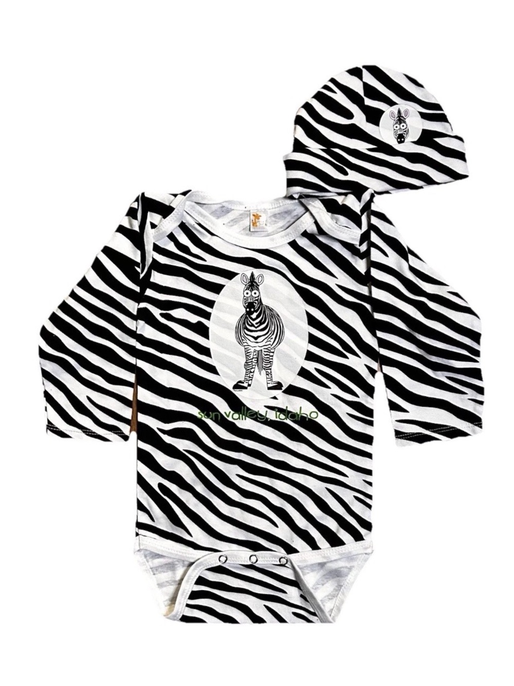 New, no tag Laughing Giraffe adorable Zebra print baby cotton bodysuit/hat set